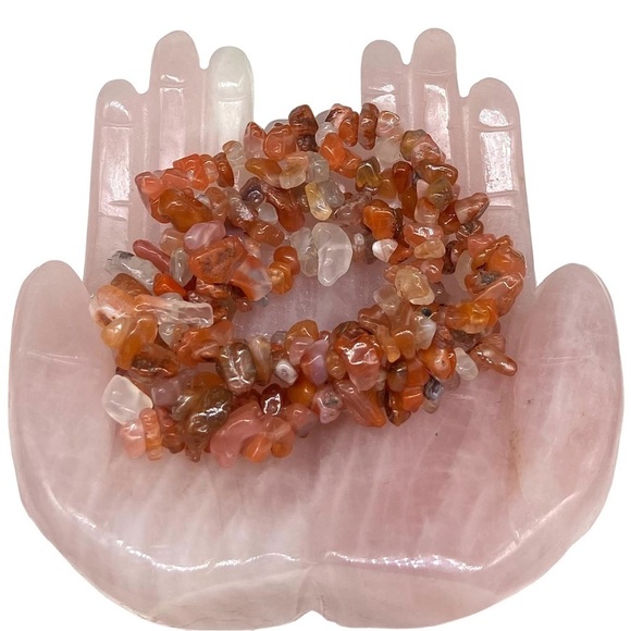 Jewelry - Carnelian Gemstone Chips Beaded Stretch Bracelet Stone Boho Beads Orange Beads